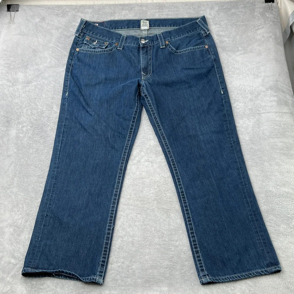 True Religion Ricky Big T Jeans 42 Straight Blue‎ Mens Y2K Contrast Stitch USA